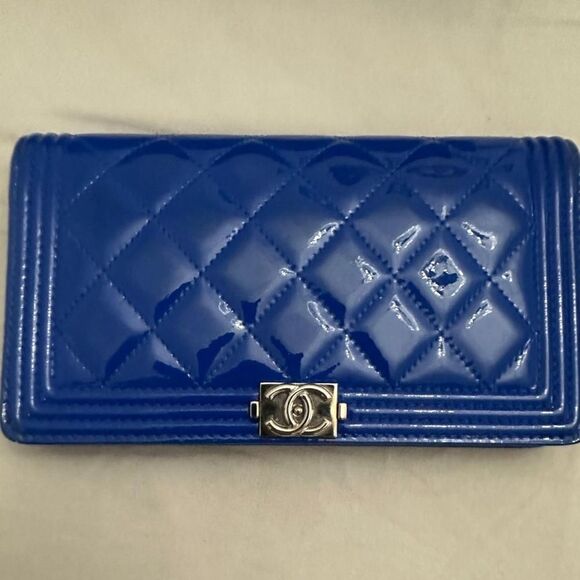 Chanel blue patent leather wallet